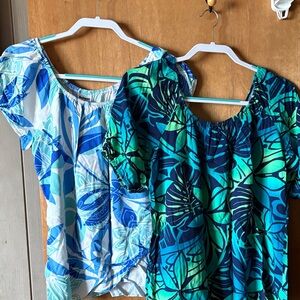 Set of 2 - Women's Hawaiian/Tropical Off-Shoulder Blouses, Size M